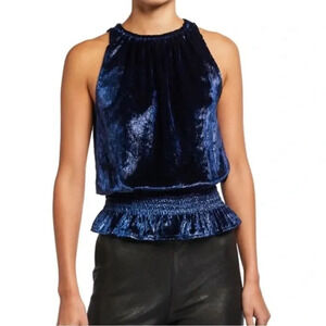 Ramy Brook Blue Shimmer Velvet Blouse